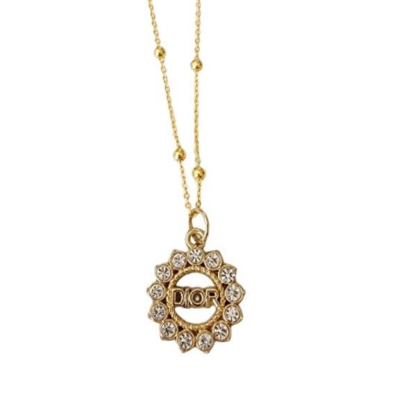 Repurposed Rhinestone Pendant on 18K GF Satellite Chain Necklace - Picture 1 of 5